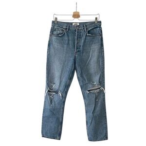 Agolde Riley Jeans High Rise Straight Leg Light Wash Distressed Size 28